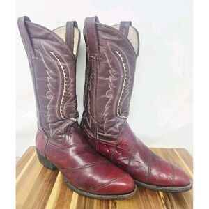 Villano Burgundy Blood Red Eel Skin Western Cowboy Boots‎ Mens Size 7.5 VINTAGE